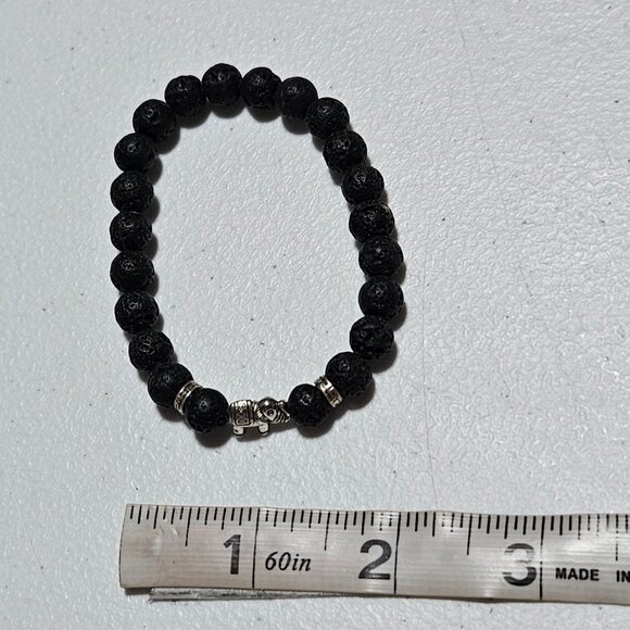 African Inspired Silver Tone Elephant Lava Stone Beaded Charm Bracelet Jewelry - Picture 4 of 4
